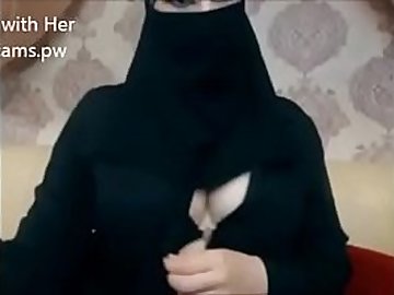 Indian Muslim girl in hijab live chatting on webcam