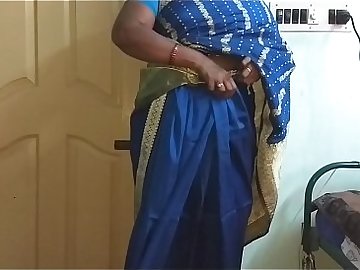 des indian horny cheating tamil telugu kannada malayalam hindi wife vanitha wearing blue colour saree  showing big boobs and shaved pussy press hard boobs press nip rubbing pussy masturbation